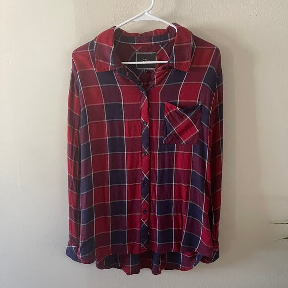 Rails Womens Small Flannel Plaid Shirt Navy Blue Red Long Sleeve Casual - Picture 1 of 8